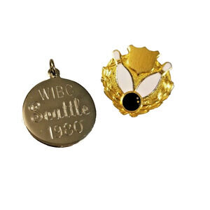Lot 2 Vintage Bowling Awards Pins Medals Badge Club 1980 WIBC Seattle
